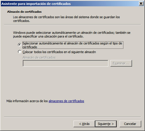 Seleccionar almacén de certificados